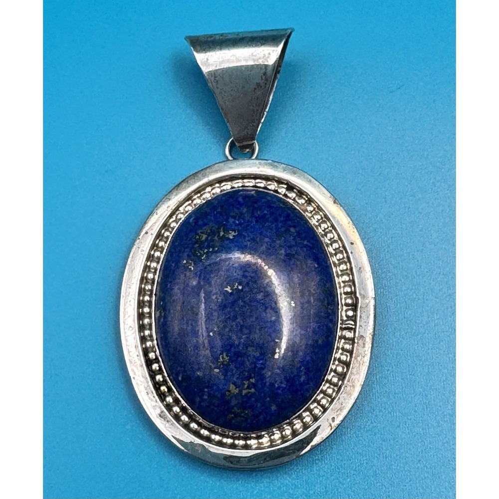 Q. Song Sterling Silver Lapis Lazuli Large Oval Statement Pendant Signed 50.5g
